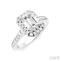 1/2 Ctw Emerald Shape Round Cut Diamond Halo Semi-Mount Engagement Ring in 14K White Gold