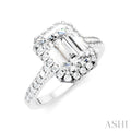1/2 Ctw Emerald Shape Round Cut Diamond Halo Semi-Mount Engagement Ring in 14K White Gold