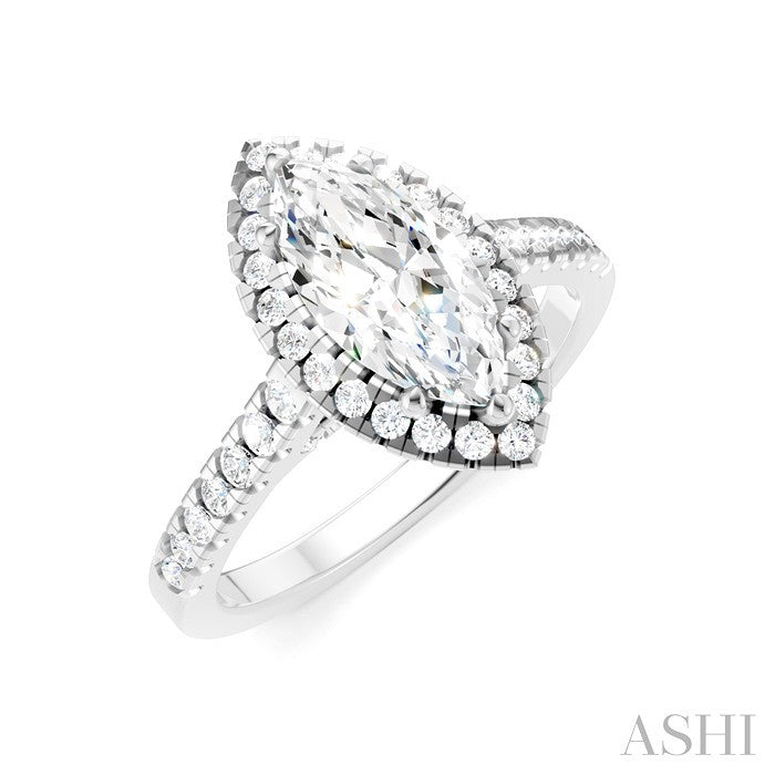 1/2 Ctw Marquise Shape Round Cut Diamond Halo Semi-Mount Engagement Ring in 14K White Gold
