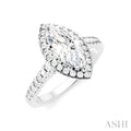 1/2 Ctw Marquise Shape Round Cut Diamond Halo Semi-Mount Engagement Ring in 14K White Gold