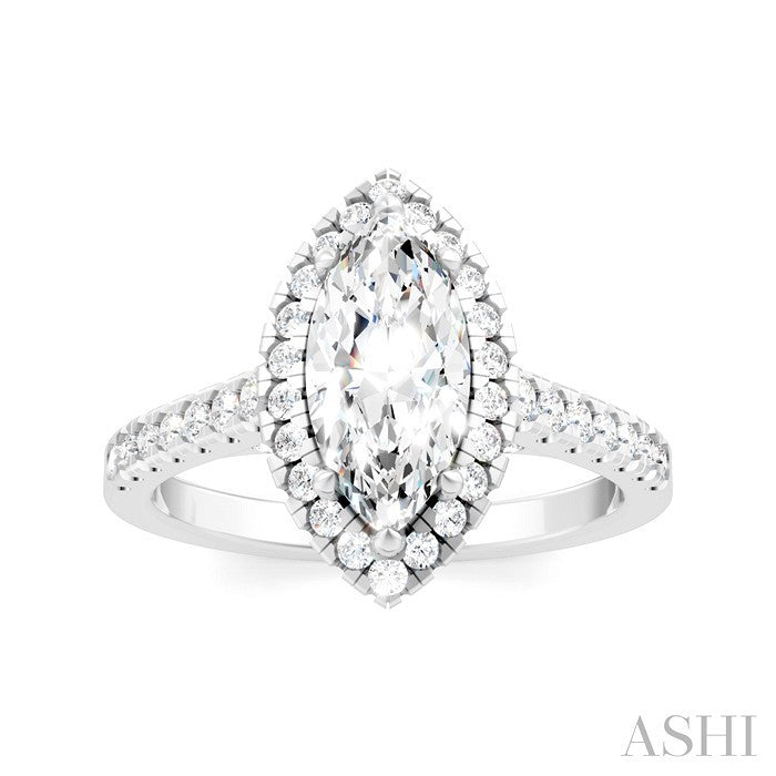 1/2 Ctw Marquise Shape Round Cut Diamond Halo Semi-Mount Engagement Ring in 14K White Gold