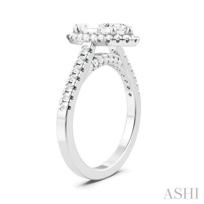 1/2 Ctw Marquise Shape Round Cut Diamond Halo Semi-Mount Engagement Ring in 14K White Gold