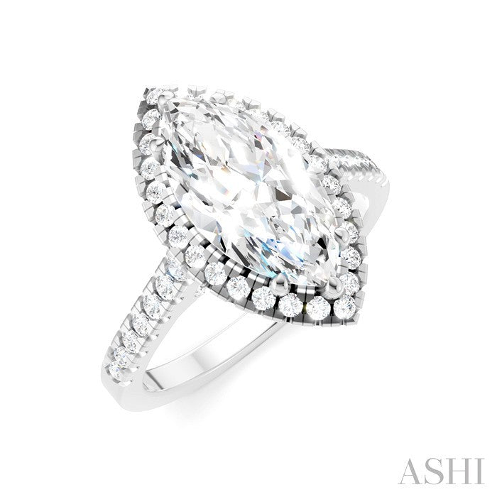 1/2 Ctw Marquise Shape Round Cut Diamond Halo Semi-Mount Engagement Ring in 14K White Gold