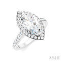 1/2 Ctw Marquise Shape Round Cut Diamond Halo Semi-Mount Engagement Ring in 14K White Gold