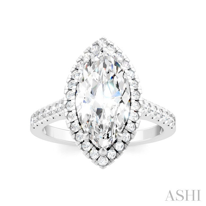 1/2 Ctw Marquise Shape Round Cut Diamond Halo Semi-Mount Engagement Ring in 14K White Gold