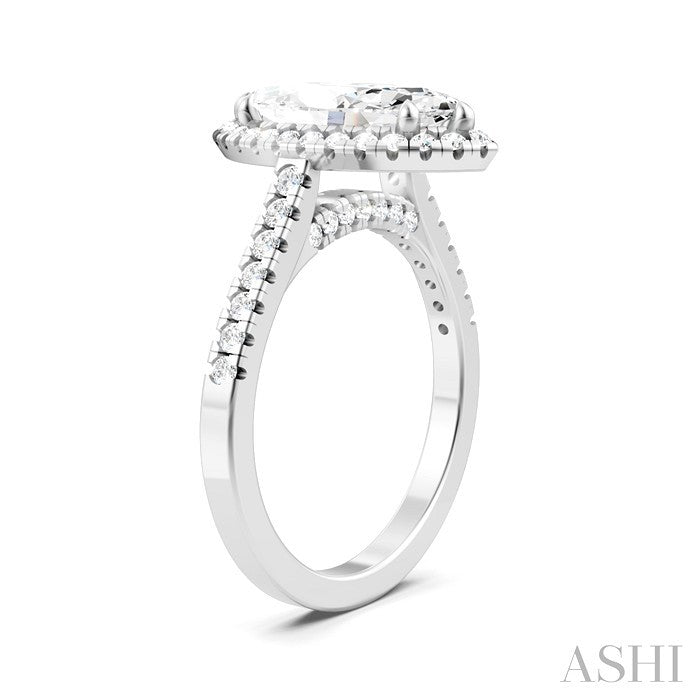 1/2 Ctw Marquise Shape Round Cut Diamond Halo Semi-Mount Engagement Ring in 14K White Gold