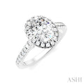 1/2 Ctw Oval Shape Round Cut Diamond Halo Semi-Mount Engagement Ring in 14K White Gold