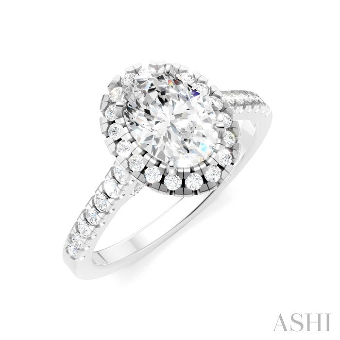 1/2 Ctw Oval Shape Round Cut Diamond Halo Semi-Mount Engagement Ring in 14K White Gold