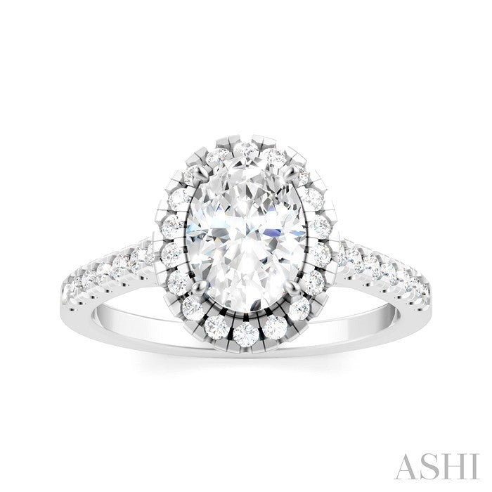 1/2 Ctw Oval Shape Round Cut Diamond Halo Semi-Mount Engagement Ring in 14K White Gold