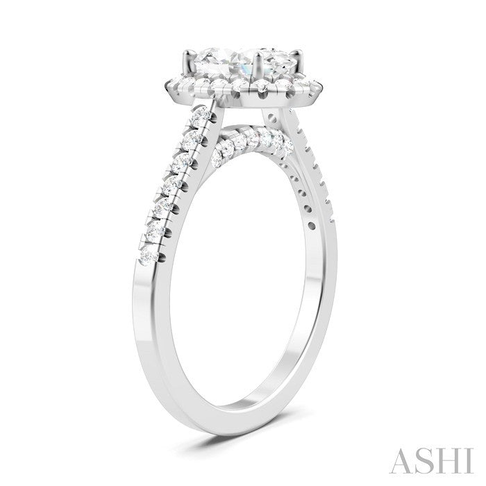 1/2 Ctw Oval Shape Round Cut Diamond Halo Semi-Mount Engagement Ring in 14K White Gold