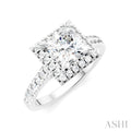 1/2 Ctw Princess Shape Round Cut Diamond Halo Semi-Mount Engagement Ring in 14K White Gold
