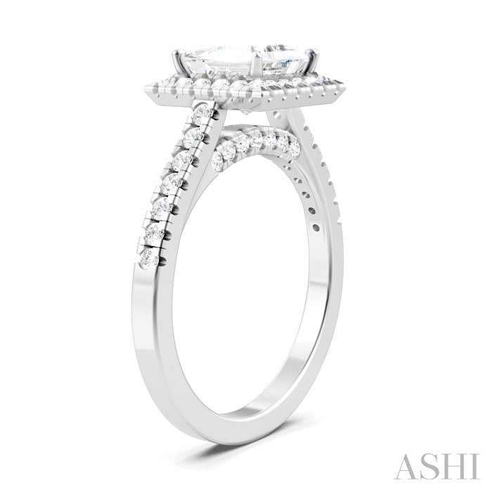 1/2 Ctw Princess Shape Round Cut Diamond Halo Semi-Mount Engagement Ring in 14K White Gold