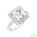 1/2 Ctw Princess Shape Round Cut Diamond Halo Semi-Mount Engagement Ring in 14K White Gold