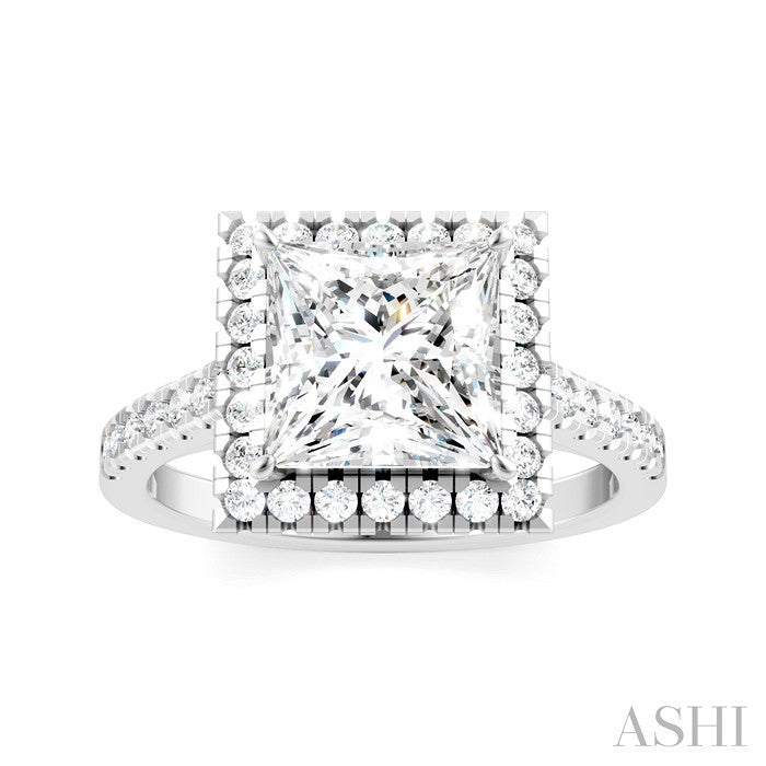 1/2 Ctw Princess Shape Round Cut Diamond Halo Semi-Mount Engagement Ring in 14K White Gold