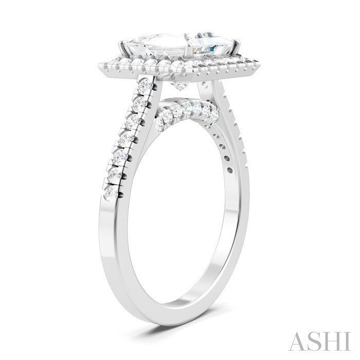 1/2 Ctw Princess Shape Round Cut Diamond Halo Semi-Mount Engagement Ring in 14K White Gold