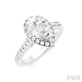 1/2 Ctw Pear Shape Round Cut Diamond Halo Semi-Mount Engagement Ring in 14K White Gold
