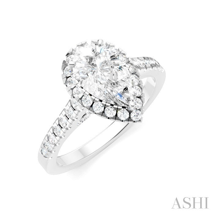 1/2 Ctw Pear Shape Round Cut Diamond Halo Semi-Mount Engagement Ring in 14K White Gold