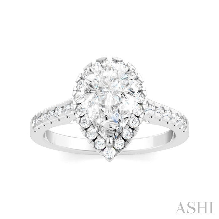 1/2 Ctw Pear Shape Round Cut Diamond Halo Semi-Mount Engagement Ring in 14K White Gold