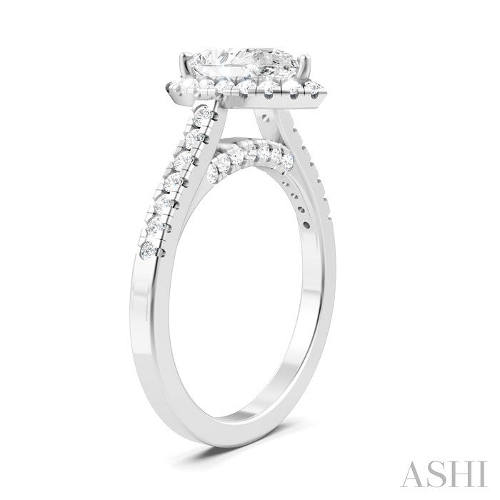 1/2 Ctw Pear Shape Round Cut Diamond Halo Semi-Mount Engagement Ring in 14K White Gold