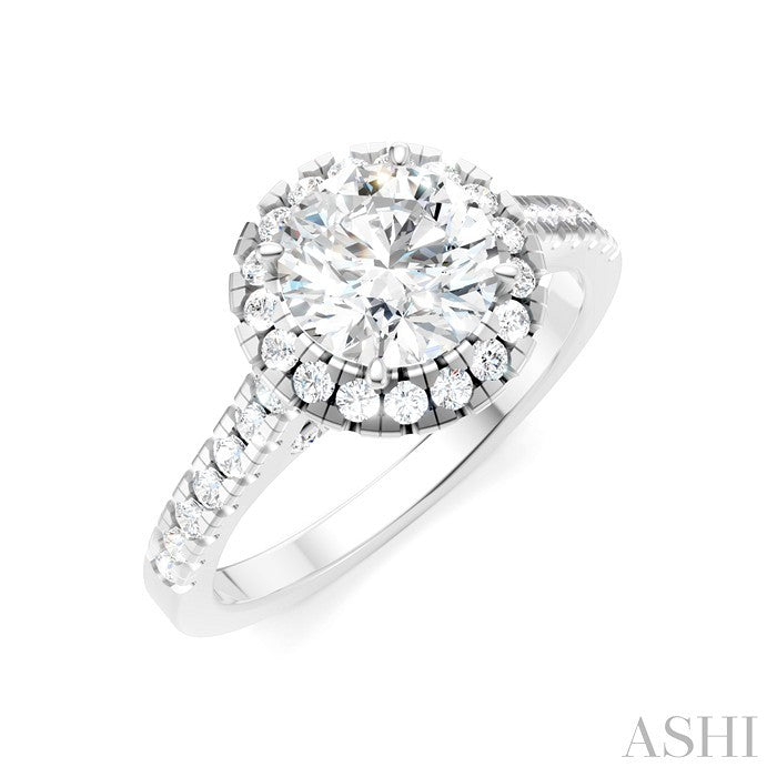 1/2 Ctw Round Shape Round Cut Diamond Halo Semi-Mount Engagement Ring in 14K White Gold