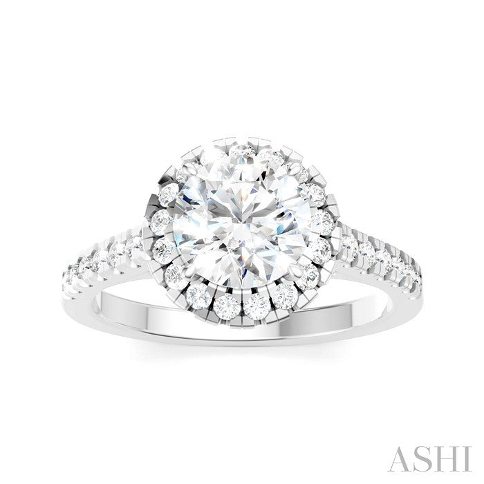 1/2 Ctw Round Shape Round Cut Diamond Halo Semi-Mount Engagement Ring in 14K White Gold