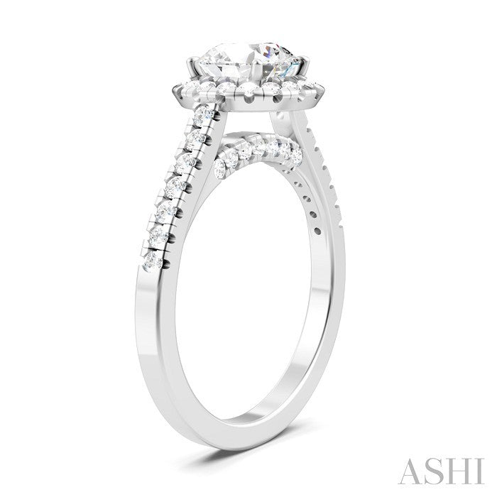 1/2 Ctw Round Shape Round Cut Diamond Halo Semi-Mount Engagement Ring in 14K White Gold