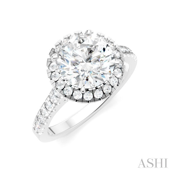 1/2 Ctw Circular Shape Round Cut Diamond Halo Semi-Mount Engagement Ring in 14K White Gold