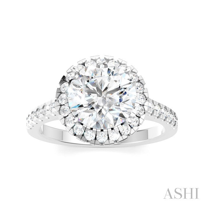 1/2 Ctw Circular Shape Round Cut Diamond Halo Semi-Mount Engagement Ring in 14K White Gold