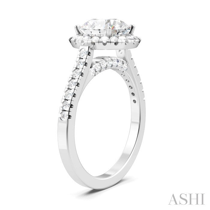 1/2 Ctw Circular Shape Round Cut Diamond Halo Semi-Mount Engagement Ring in 14K White Gold