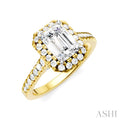 1/2 Ctw Emerald Shape Round Cut Diamond Halo Semi-Mount Engagement Ring in 14K Yellow Gold