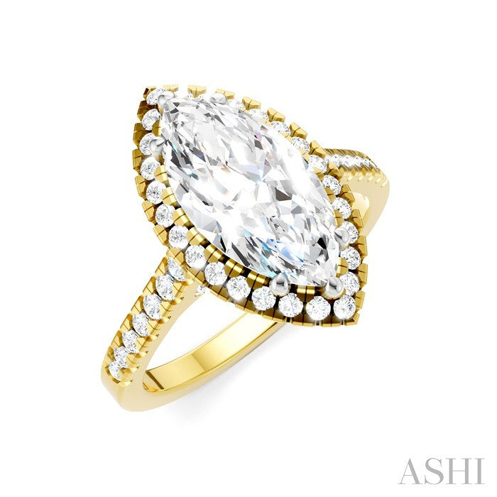 1/2 Ctw Marquise Shape Round Cut Diamond Halo Semi-Mount Engagement Ring in 14K Yellow Gold