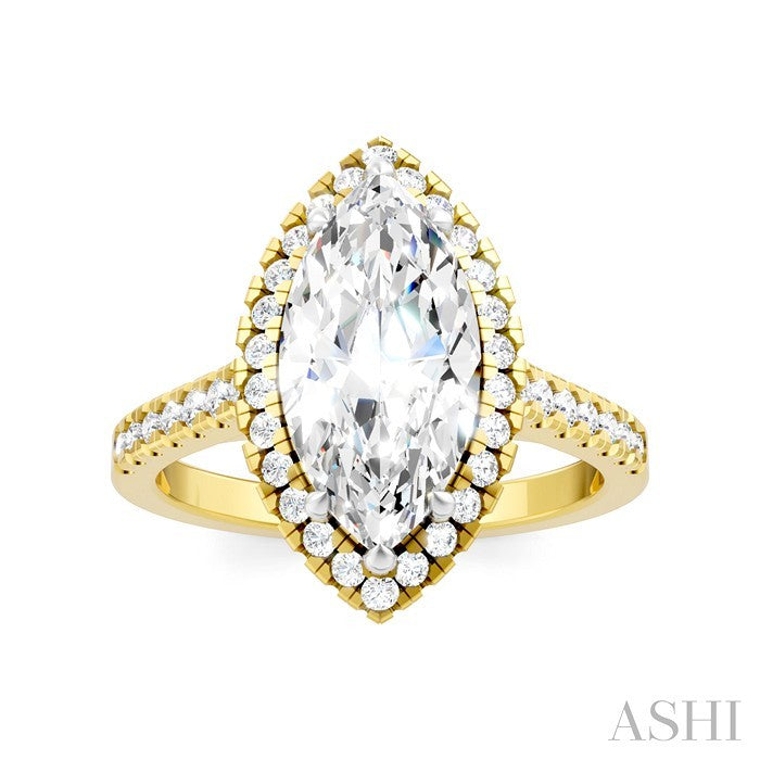 1/2 Ctw Marquise Shape Round Cut Diamond Halo Semi-Mount Engagement Ring in 14K Yellow Gold