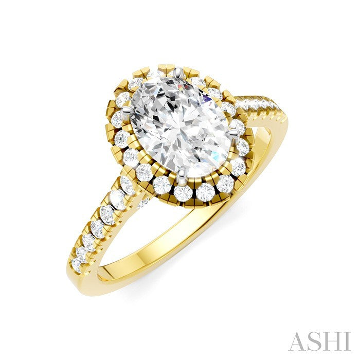 1/2 Ctw Oval Shape Round Cut Diamond Halo Semi-Mount Engagement Ring in 14K Yellow Gold