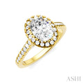 1/2 Ctw Oval Shape Round Cut Diamond Halo Semi-Mount Engagement Ring in 14K Yellow Gold