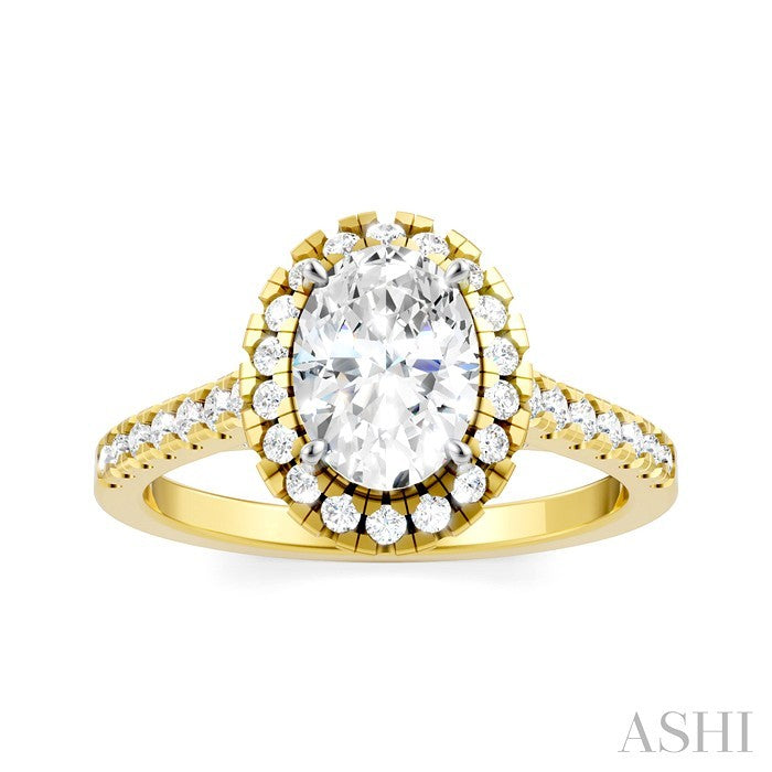 1/2 Ctw Oval Shape Round Cut Diamond Halo Semi-Mount Engagement Ring in 14K Yellow Gold