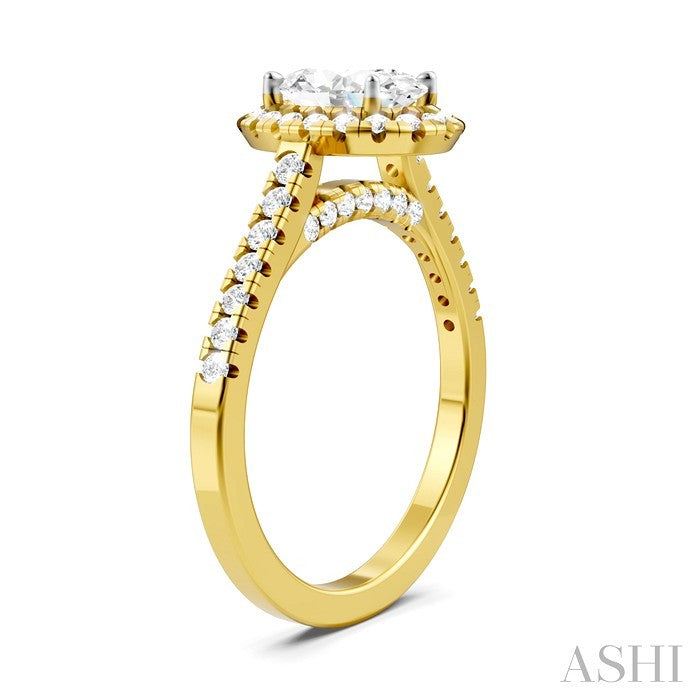 1/2 Ctw Oval Shape Round Cut Diamond Halo Semi-Mount Engagement Ring in 14K Yellow Gold