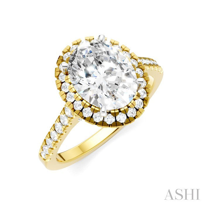 1/2 Ctw Oval Shape Round Cut Diamond Halo Semi-Mount Engagement Ring in 14K Yellow Gold