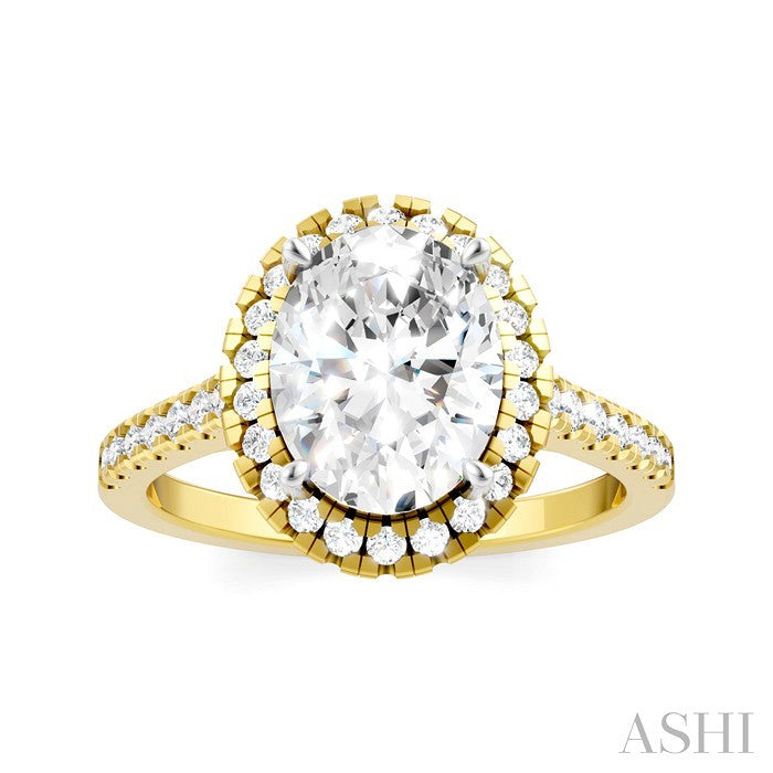 1/2 Ctw Oval Shape Round Cut Diamond Halo Semi-Mount Engagement Ring in 14K Yellow Gold