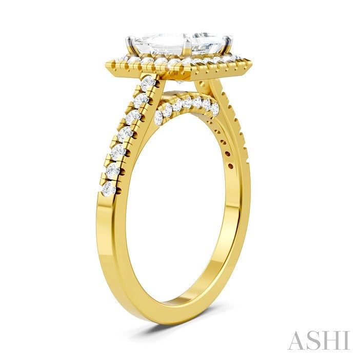 1/2 Ctw Princess Shape Round Cut Diamond Halo Semi-Mount Engagement Ring in 14K Yellow Gold