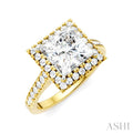 1/2 Ctw Princess Shape Round Cut Diamond Halo Semi-Mount Engagement Ring in 14K Yellow Gold