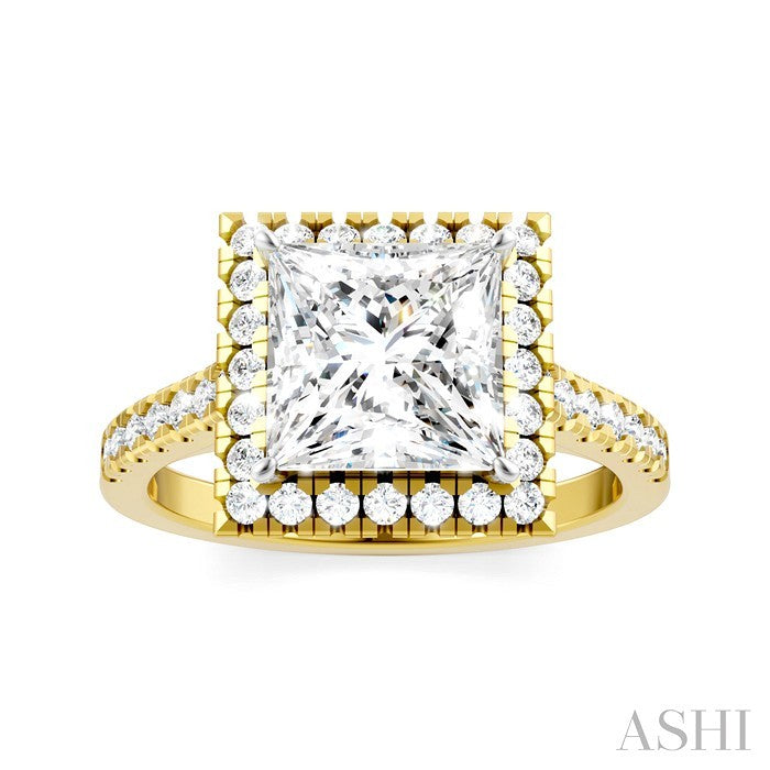 1/2 Ctw Princess Shape Round Cut Diamond Halo Semi-Mount Engagement Ring in 14K Yellow Gold