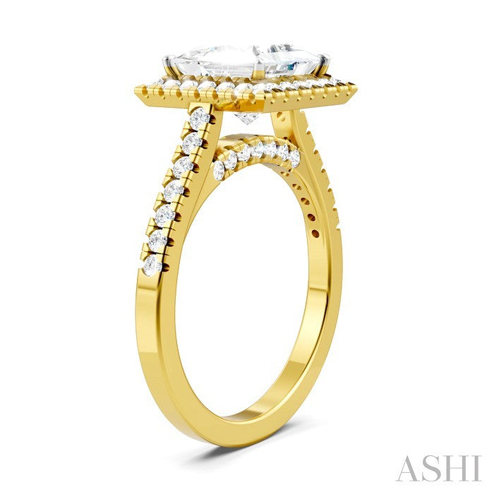 1/2 Ctw Princess Shape Round Cut Diamond Halo Semi-Mount Engagement Ring in 14K Yellow Gold