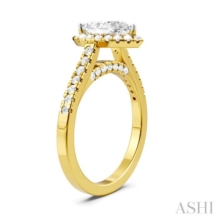1/2 Ctw Pear Shape Round Cut Diamond Halo Semi-Mount Engagement Ring in 14K Yellow Gold