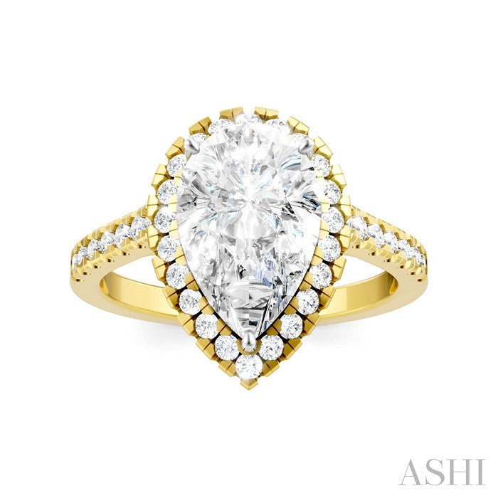 1/2 Ctw Pear Shape Round Cut Diamond Halo Semi-Mount Engagement Ring in 14K Yellow Gold