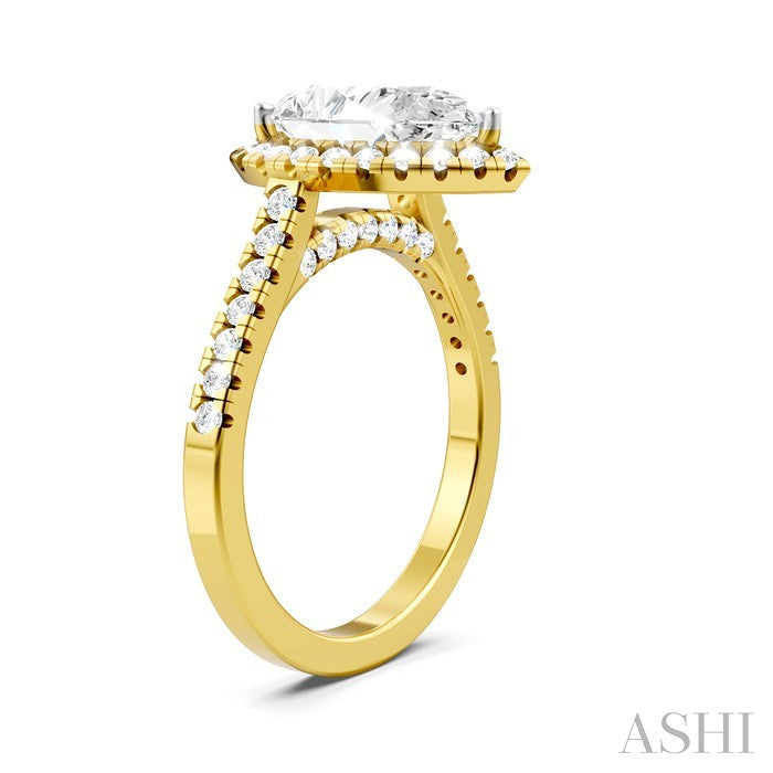 1/2 Ctw Pear Shape Round Cut Diamond Halo Semi-Mount Engagement Ring in 14K Yellow Gold
