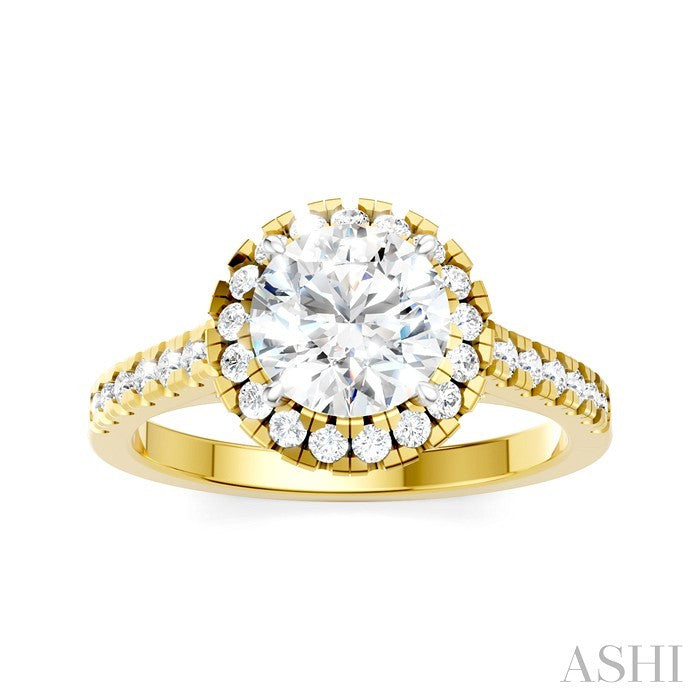 1/2 Ctw Round Shape Round Cut Diamond Halo Semi-Mount Engagement Ring in 14K Yellow Gold