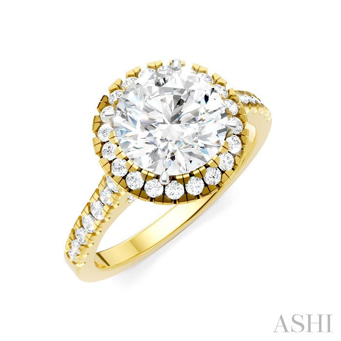 1/2 Ctw Round Shape Round Cut Diamond Halo Semi-Mount Engagement Ring in 14K Yellow Gold