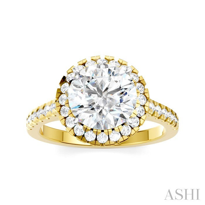 1/2 Ctw Round Shape Round Cut Diamond Halo Semi-Mount Engagement Ring in 14K Yellow Gold