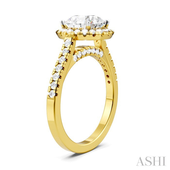 1/2 Ctw Round Shape Round Cut Diamond Halo Semi-Mount Engagement Ring in 14K Yellow Gold