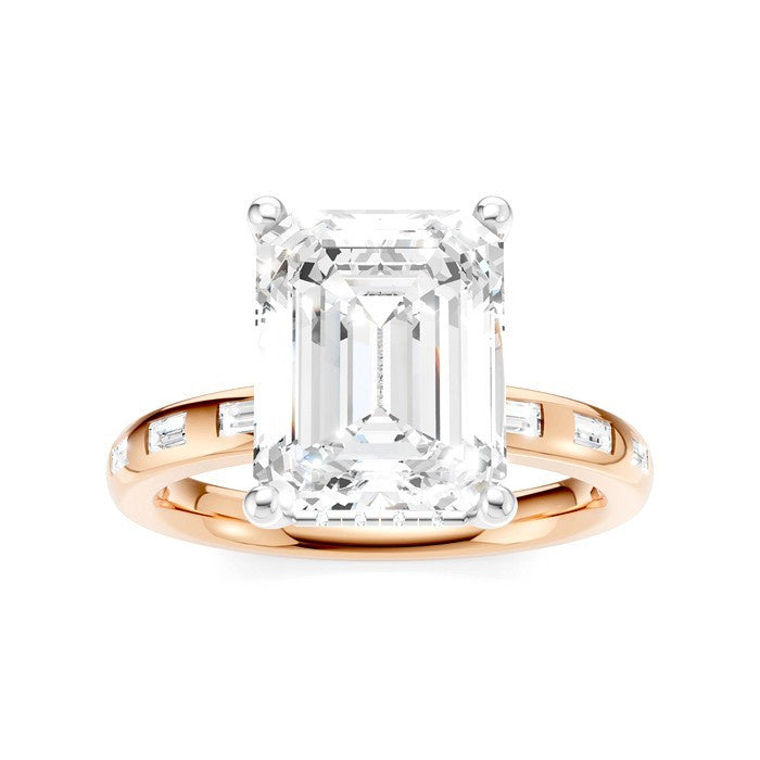 1/3 Ctw Emerald Shape Baguette and Round Cut Diamond Semi-Mount Engagement Ring in 14K Rose and White Gold